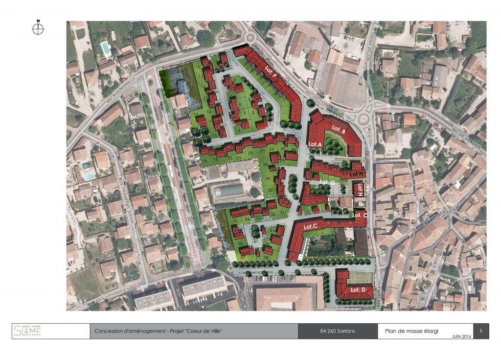 Plan de masse projet coeur de ville de Sarrians